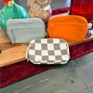 Set of Three Small Pouches - Gray, Orange,  Brown Checkered